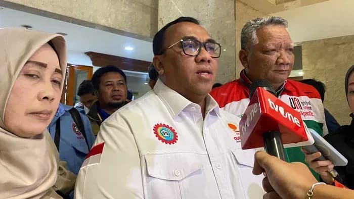 Presiden Konfederasi Serikat Pekerja Seluruh Indonesia (KSPSI), Andi Gani Nena Wea (Dwi R/detikcom)